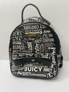 Juicy Couture Black & White Logo Mini Backpack with Bow Accent